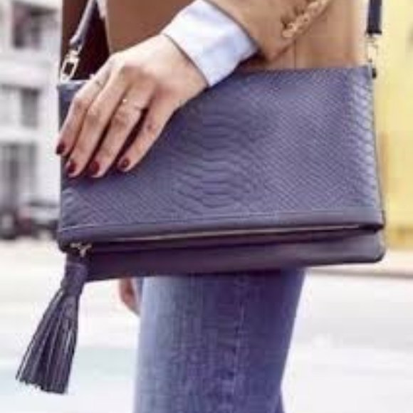 GiGi New York Handbags - GIGI NAVY TEXTURED LEATHER CLUTCH CROSSBODY BAG